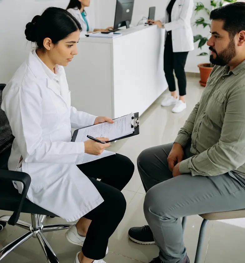 Equipo médico atendiendo paciente en clínica de obesidad y metabolismo en Colombia